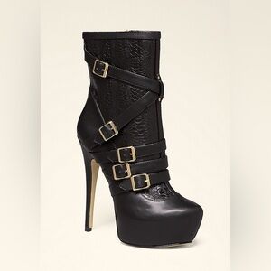 BEBE Black Strappy Platform Stiletto Booties Size 8